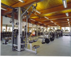 A large fitness area with weights, weight machines, treadmills and more